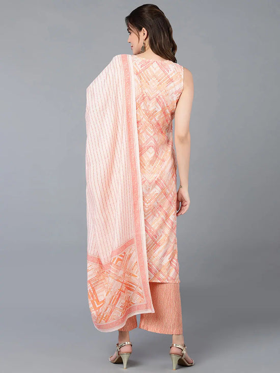 Poly Silk Nude Ethnic Printed Kurta Pant