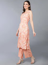 Poly Silk Nude Ethnic Printed Kurta Pant