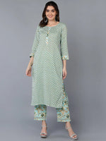 Cotton Sea Green Ethnic Printed Kurta Pant