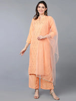 Silk Blend Peach Ethnic Printed Embroidered Kurta