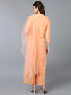 Silk Blend Peach Ethnic Printed Embroidered Kurta