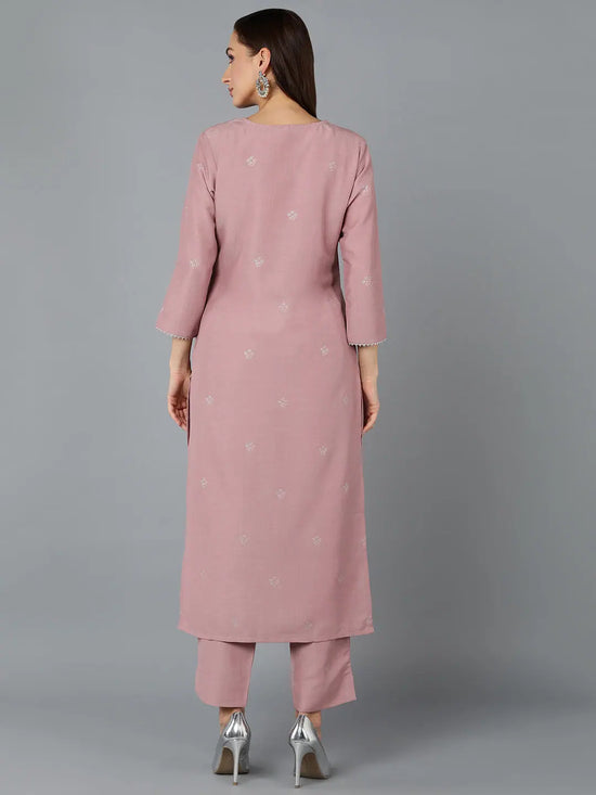 Silk Blend Mauve Straight Kurta With Pant