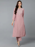 Silk Blend Mauve Straight Kurta With Pant