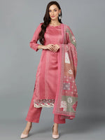 Silk Blend Pink Printed Straight Kurta Pant-VKSKD1824A_XS