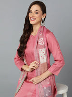 Silk Blend Pink Printed Straight Kurta Pant-VKSKD1824A_XS