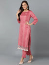 Silk Blend Pink Printed Straight Kurta Pant-VKSKD1824A_XS