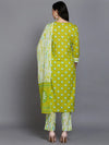 Cotton Green Bandhani Printed Straight Kurta Pant