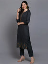 Cotton Grey Embroidered Straight Kurta Pant With-VKSKD1940_XS