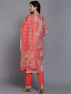 Cotton Coral Peach Printed Straight Kurta Pant