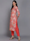 Cotton Coral Peach Printed Straight Kurta Pant