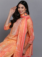 Cotton Orange Printed Straight Kurta Pant With