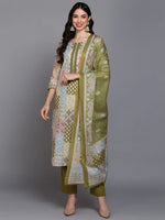 Cotton Green Printed Straight Kurta Pant With-VKSKD1855_XS