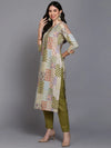 Cotton Green Printed Straight Kurta Pant With-VKSKD1855_XS