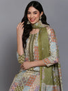 Cotton Green Printed Straight Kurta Pant With-VKSKD1855_XS