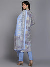 Cotton Maya Blue Printed Straight Kurta Pant