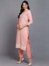 Cotton Peach Printed Straight Kurta Pant With-VKSKD1907_XS