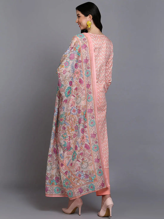 Cotton Peach Printed Straight Kurta Pant With-VKSKD1907_XS