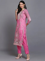 Cotton Pink Printed Straight Kurta Pant With-VKSKD1918_XS