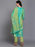 Cotton Green Printed Straight Kurta Pant With-VKSKD1915_XS