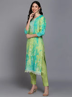 Cotton Green Printed Straight Kurta Pant With-VKSKD1915_XS