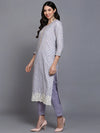 Cotton Blue Printed Straight Kurta Pant With-VKSKD1906_XS