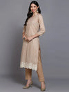 Cotton Beige Printed Straight Kurta Pant With-VKSKD1909_XS