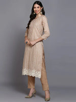 Cotton Beige Printed Straight Kurta Pant With-VKSKD1909_XS