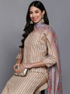 Cotton Beige Printed Straight Kurta Pant With-VKSKD1909_XS