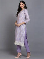 Cotton Lavender Printed Straight Kurta Pant With-VKSKD1910_XS