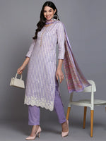 Cotton Lavender Printed Straight Kurta Pant With-VKSKD1910_XS