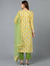 Yellow Green Cotton Blend Floral Printed Straight