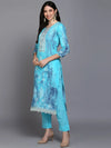 Cotton Blue Printed Straight Kurta Pant With-VKSKD1923_XS