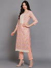 Cotton Blend Peach Printed Straight Kurta Pant-VKSKD1903_XS