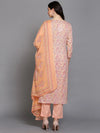 Cotton Blend Peach Printed Straight Kurta Pant-VKSKD1903_XS