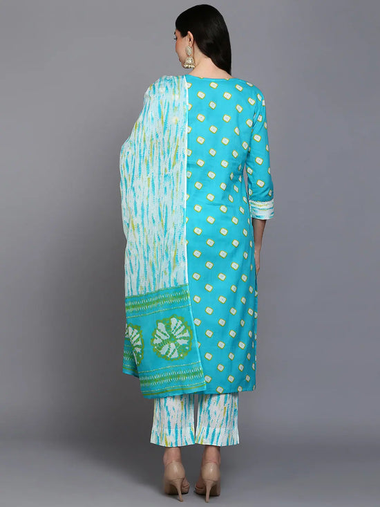 Cotton Blue Bandhani Printed Straight Kurta Pant