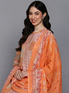 Cotton Peach Printed Straight Kurta Pant With-VKSKD1860_XS