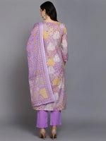 Cotton Lavender Printed Straight Kurta Pant With-VKSKD1853_XS