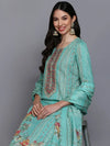 Cotton Green Embroidered Straight Kurta Pant With-VKSKD1946_XS