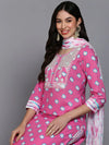 Cotton Pink Bandhani Printed Straight Kurta Pant-VKSKD1927_XS