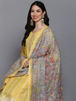 Cotton Yellow Printed Straight Kurta Pant With-VKSKD1911_XS