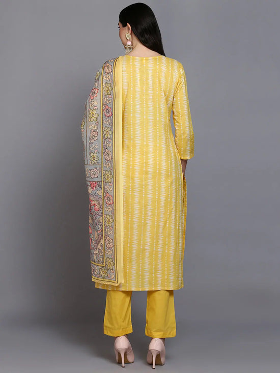 Cotton Yellow Printed Straight Kurta Pant With-VKSKD1911_XS