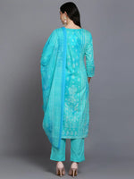 Cotton Turquoise Blue Straight Kurta Pant With