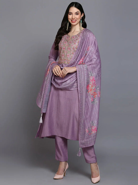 Silk Blend Embroidered Straight Kurta Pant With