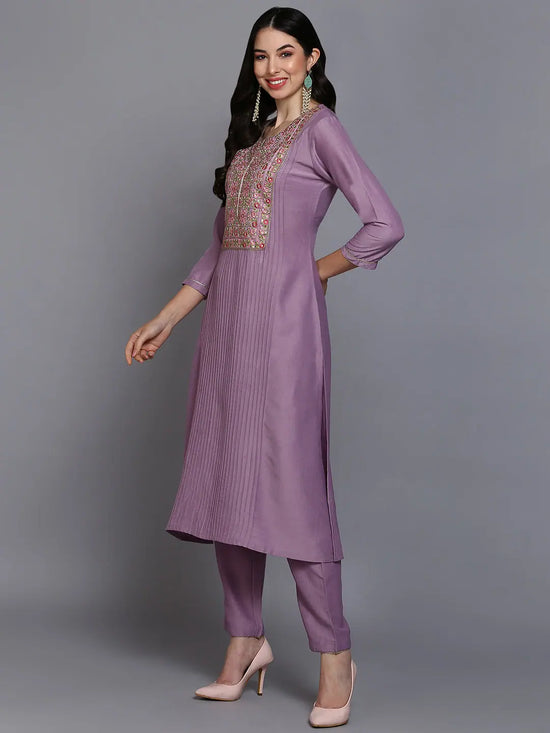 Silk Blend Embroidered Straight Kurta Pant With