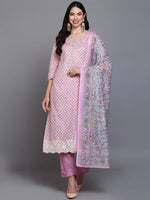 Pink Cotton Embroidered Suit Set VKSKD1913