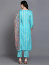 Cotton Turquoise Blue Printed Straight Kurta Pant