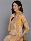 Cotton Mustard Printed Straight Kurta Pant With