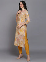 Cotton Mustard Printed Straight Kurta Pant With