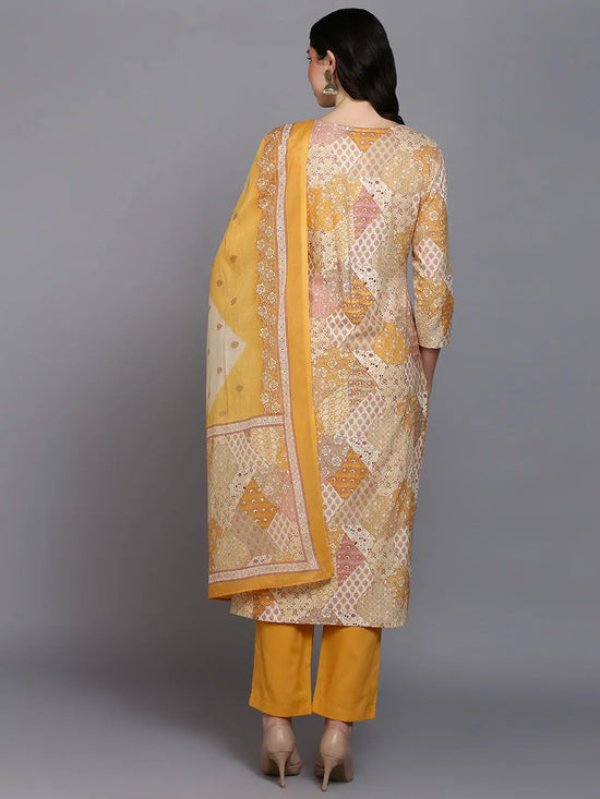 Cotton Mustard Printed Straight Kurta Pant With