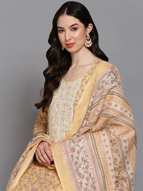 Cotton Blend Peach Printed Straight Kurta Pant-VKSKD1901_XS